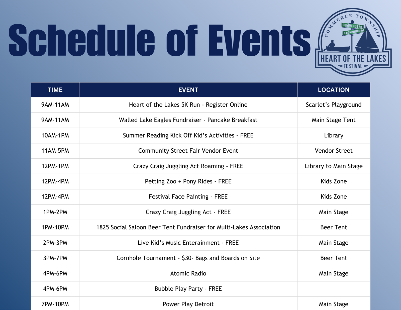 Heart Of The Lakes Schedule Of Events 3.10.26
